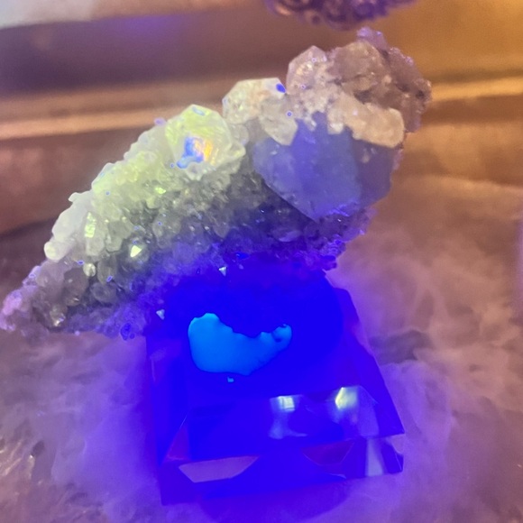 Aesthetic Smokey Quartz, Calcite, and Fluorite on Stand - Picture 4 of 4